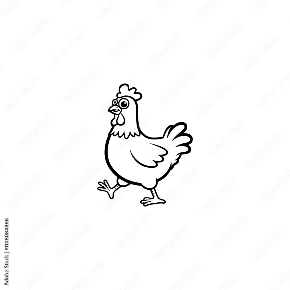 Fototapeta premium Chicken cartoon type silhouette, chicken line art silhouette, Hen vector line art illustration, healthy rooster silhouette, rooster line art, chicken silhouette icon