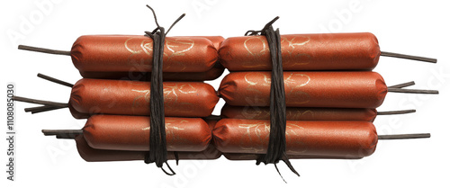 Bundle of red dynamite sticks with black fuses