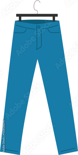 Pair of blue jeans on hanger. Vector illustration with transparent background.