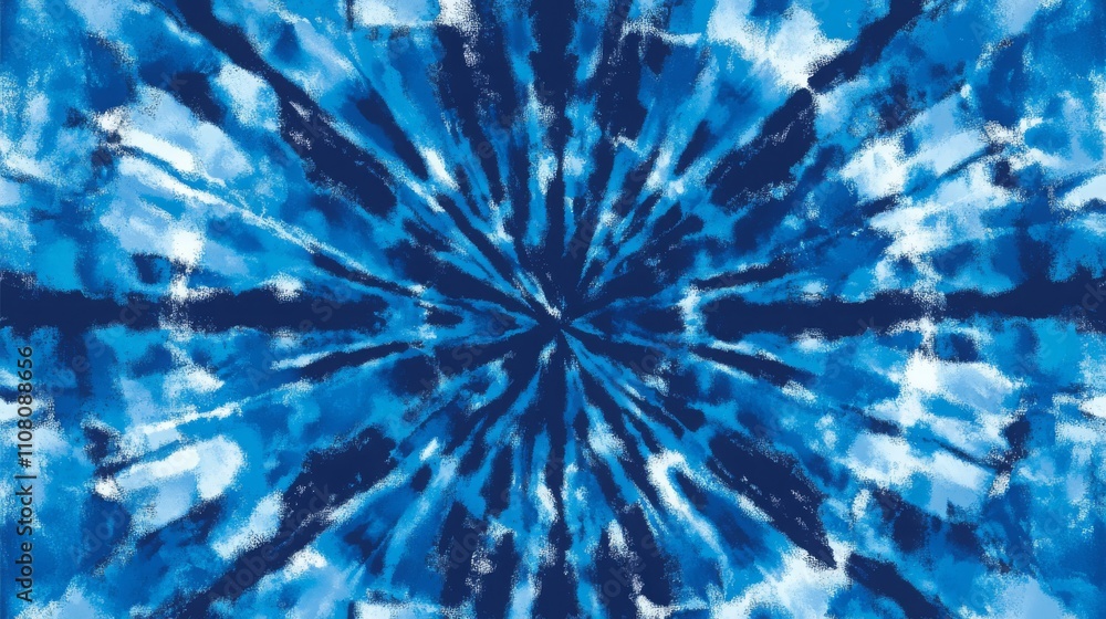 Fototapeta premium Blue striped tie-dye shirt design. A seamless vector repeat for backgrounds, banners, and batik art. 