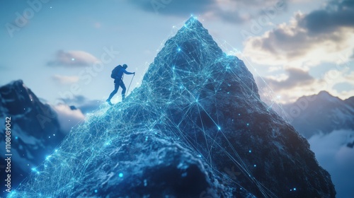 Bergsteiger, futuristische technologie, digitaler berg