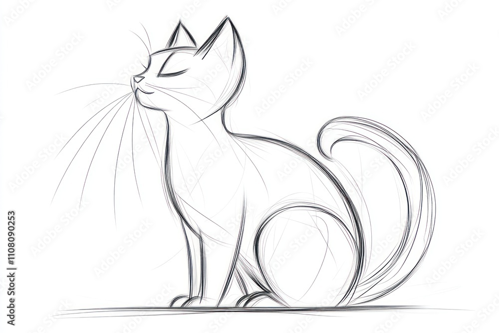 Fototapeta premium Serene Sketch Of A Sitting Domestic Cat