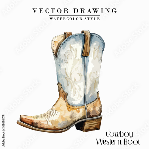 Cowboy Western Boots Vintage Watercolor style Stock vector