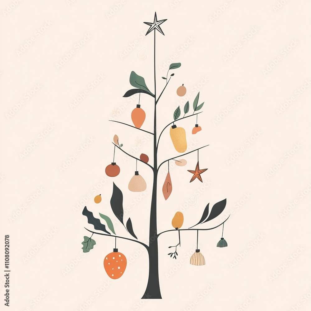 Minimalist Christmas Tree with Natural Ornaments Sustainable winter Holiday Decorations ,Winter seasson, Happy New Year, Happy christmass Minimalist Christmas Tree with Natural Ornaments Sustainable winter Holiday Decorations ,Winter seasson, Happy New Year, Happy christmass