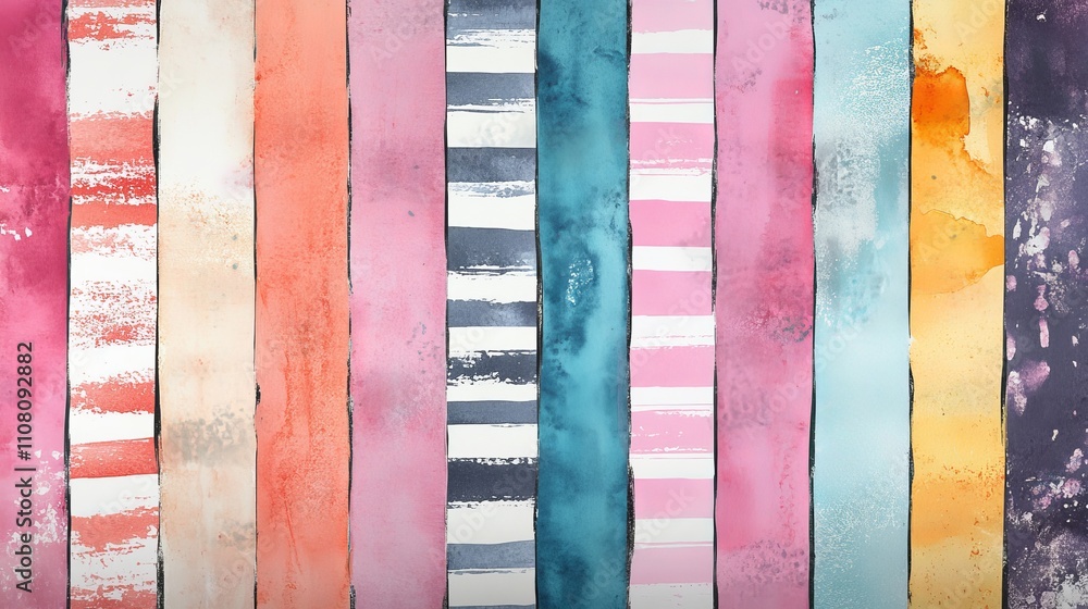 Fototapeta premium Striped watercolor brush patterns as cute seamless backgrounds for labels or posters