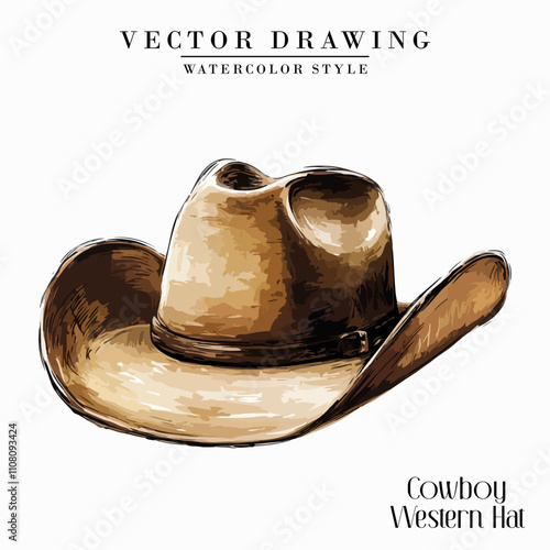 Cowboy Western Hat Vintage Watercolor style Stock vector