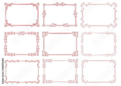 Classic rectangular frames in vector, red tones with the possibility of changing colors and also without background png