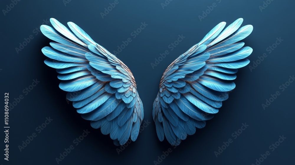 The wings of a bird are shown in blue and white The wings of a bird are shown in blue and white