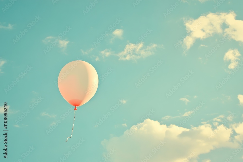 Fototapeta premium Single Balloon Floating In A Sky Of Clouds