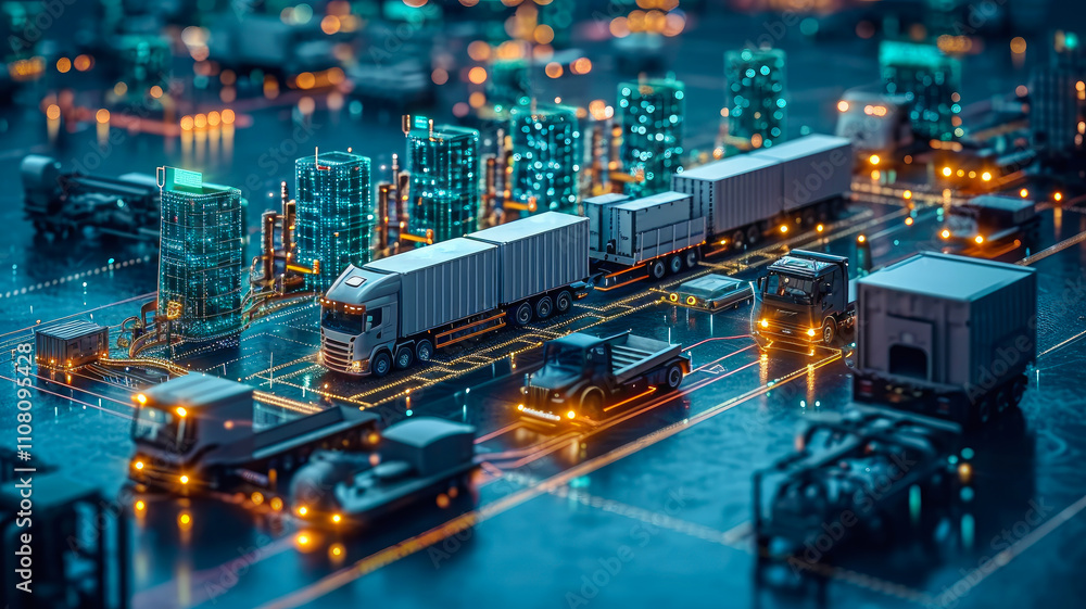 Fototapeta premium Smart Logistics Network with Automated Trucks 