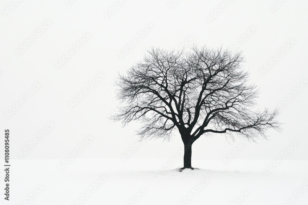 Obraz premium A solitary bare tree stands in a snowy field