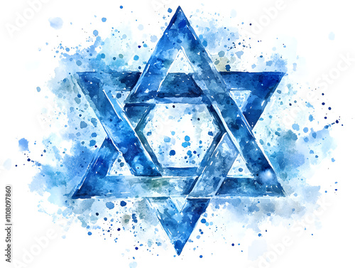 Watercolor Star of David in tradition white and blue colors. Jewish symbol for Hanukkah Passover, Shavuot, Yom Kippur holiday. Passover, Shavuot, Yom Kippur. Judaism holiday and religious symbol. photo