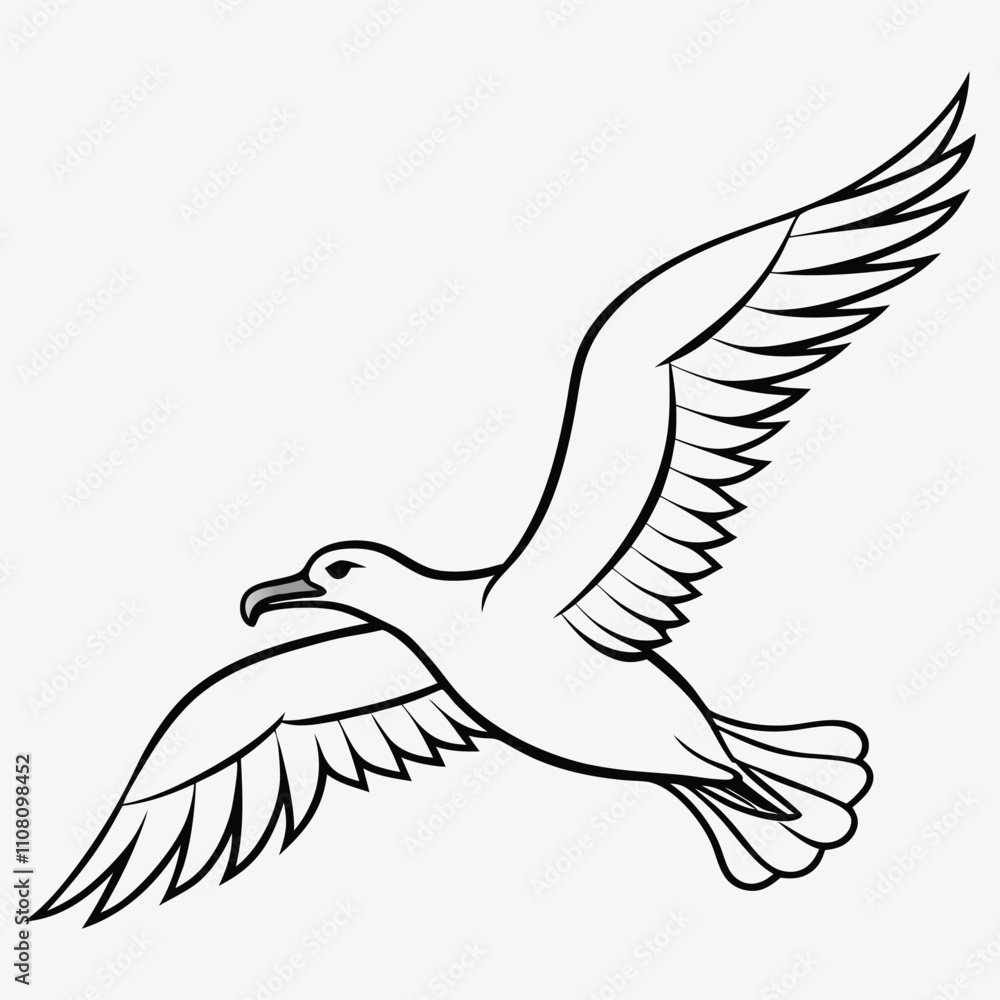 Obraz premium Albatross line art White background illustration Generative Ai