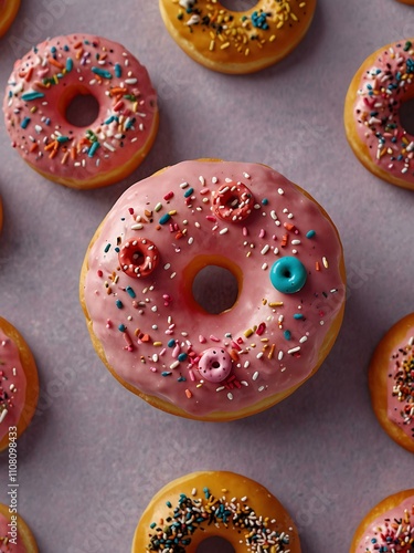 Pink donut shaped like the number 20, decorated with sprinkles. photo