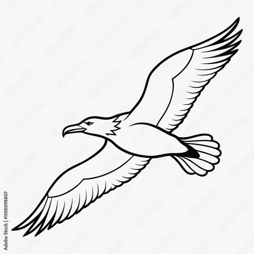 Obraz premium Albatross line art White background illustration Generative Ai