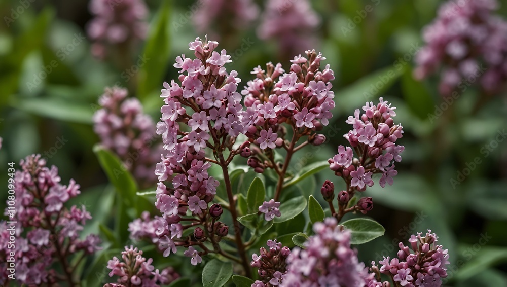 Obraz premium Pink limonium and green leaves.
