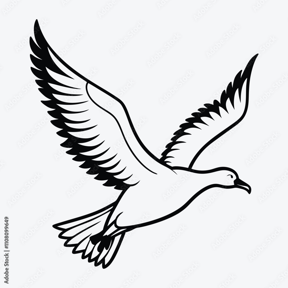 Fototapeta premium Albatross line art White background illustration Generative Ai