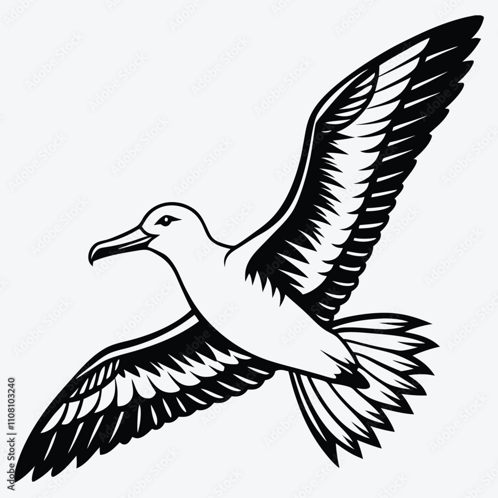 Obraz premium Albatross Silhouette White background illustration Generative Ai