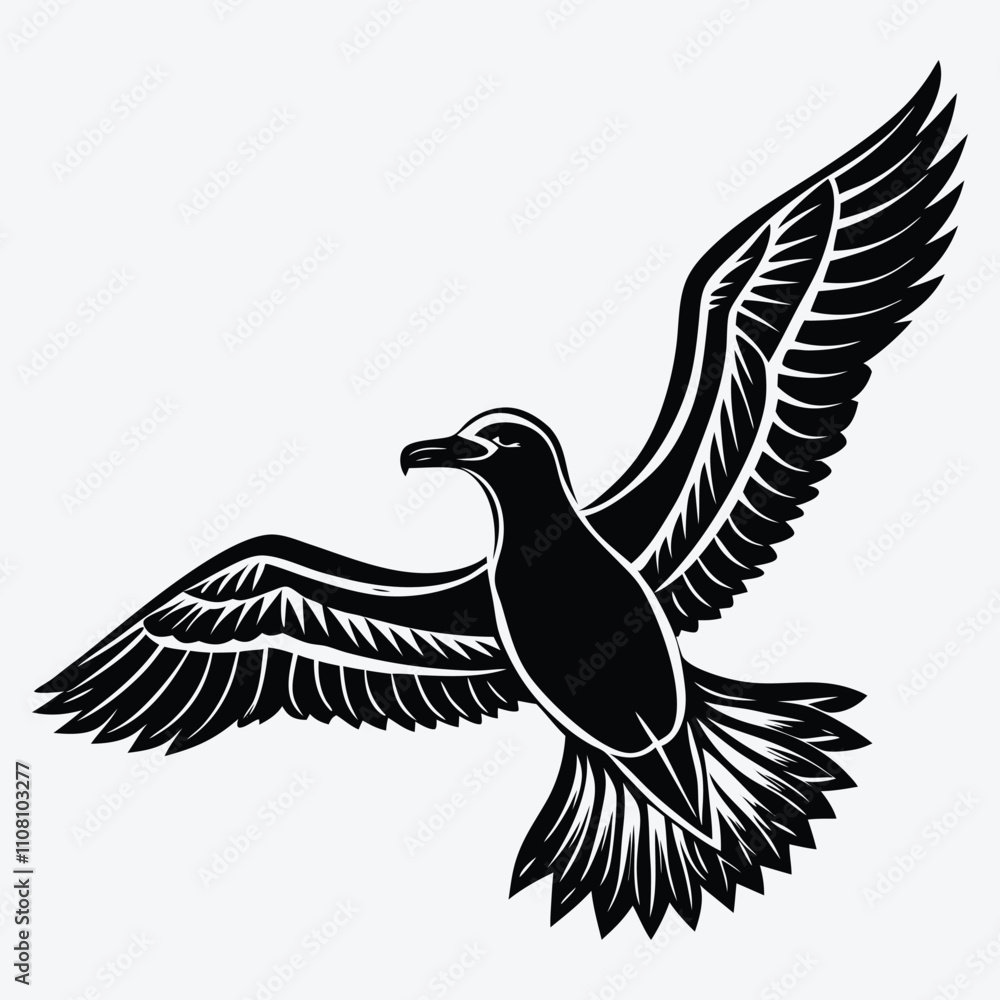 Fototapeta premium Albatross Silhouette White background illustration Generative Ai
