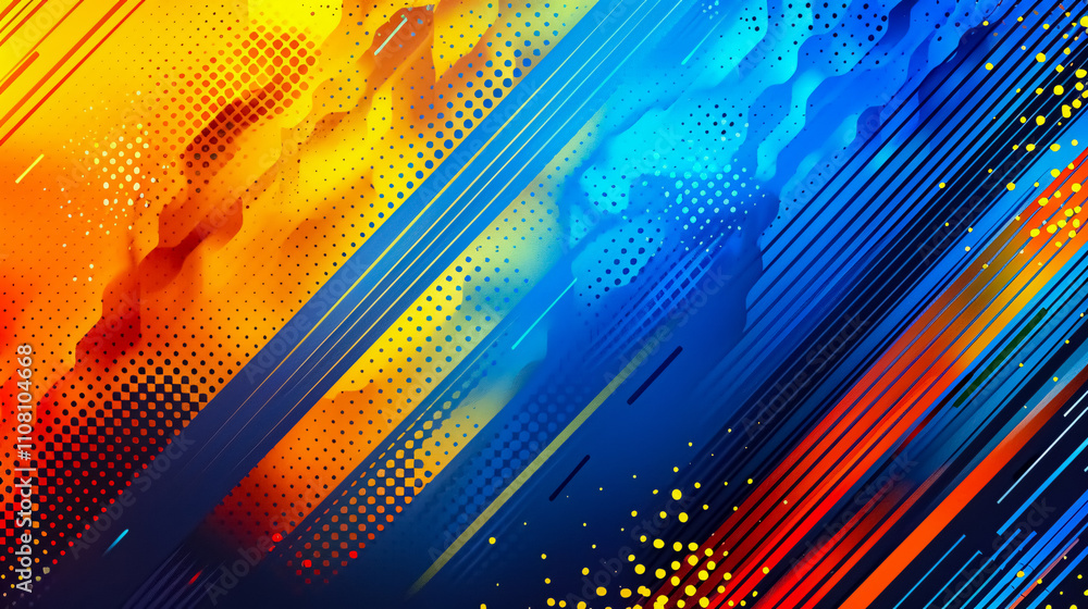 Fototapeta premium Abstract Colored Background with Diagonal Lines Dots Blue Orange: Background with diagonal lines and dots in blue and orange.