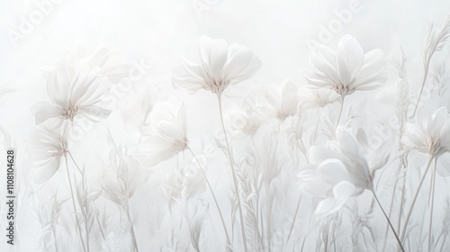 Delicate White Cosmos Flowers in Soft Light photo