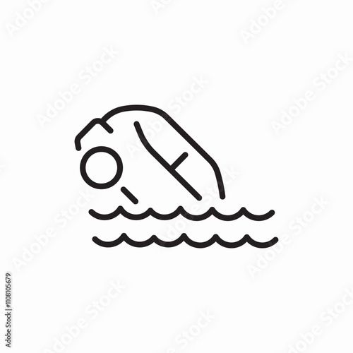 car sinking lake icon sign vector