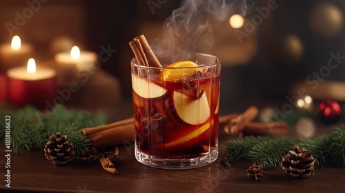 Mulled Wine with Fruits and Aromatic Herbs Hot Beverages & Seasonal Drinks ,Winter seasson, Happy New Year, Happy christmass photo