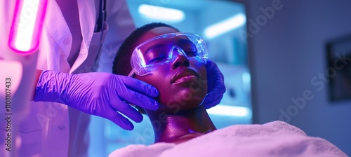 Dermatologist Performs UV Light Treatment for Vitiligo in Modern Clinic Setting