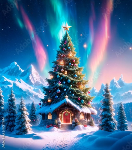 Árbol de navidad en las montañas 