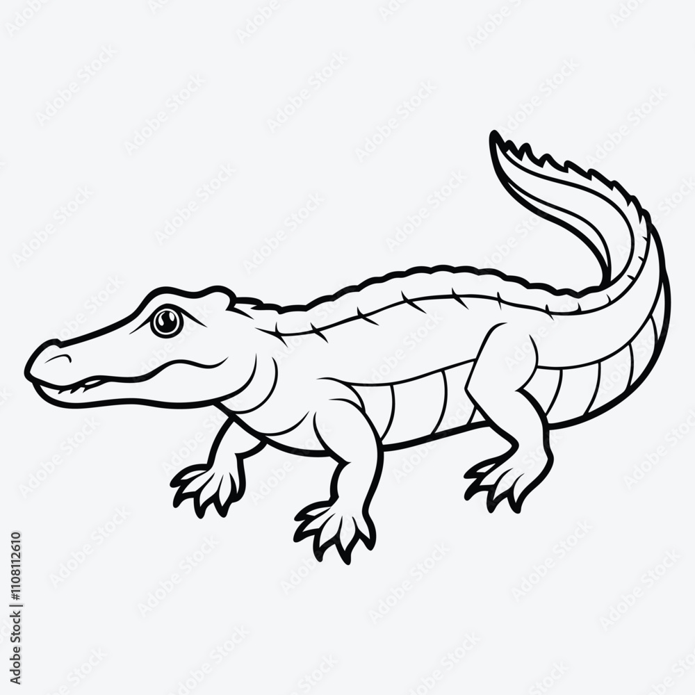 Fototapeta premium Alligator line art White background illustration Generative Ai