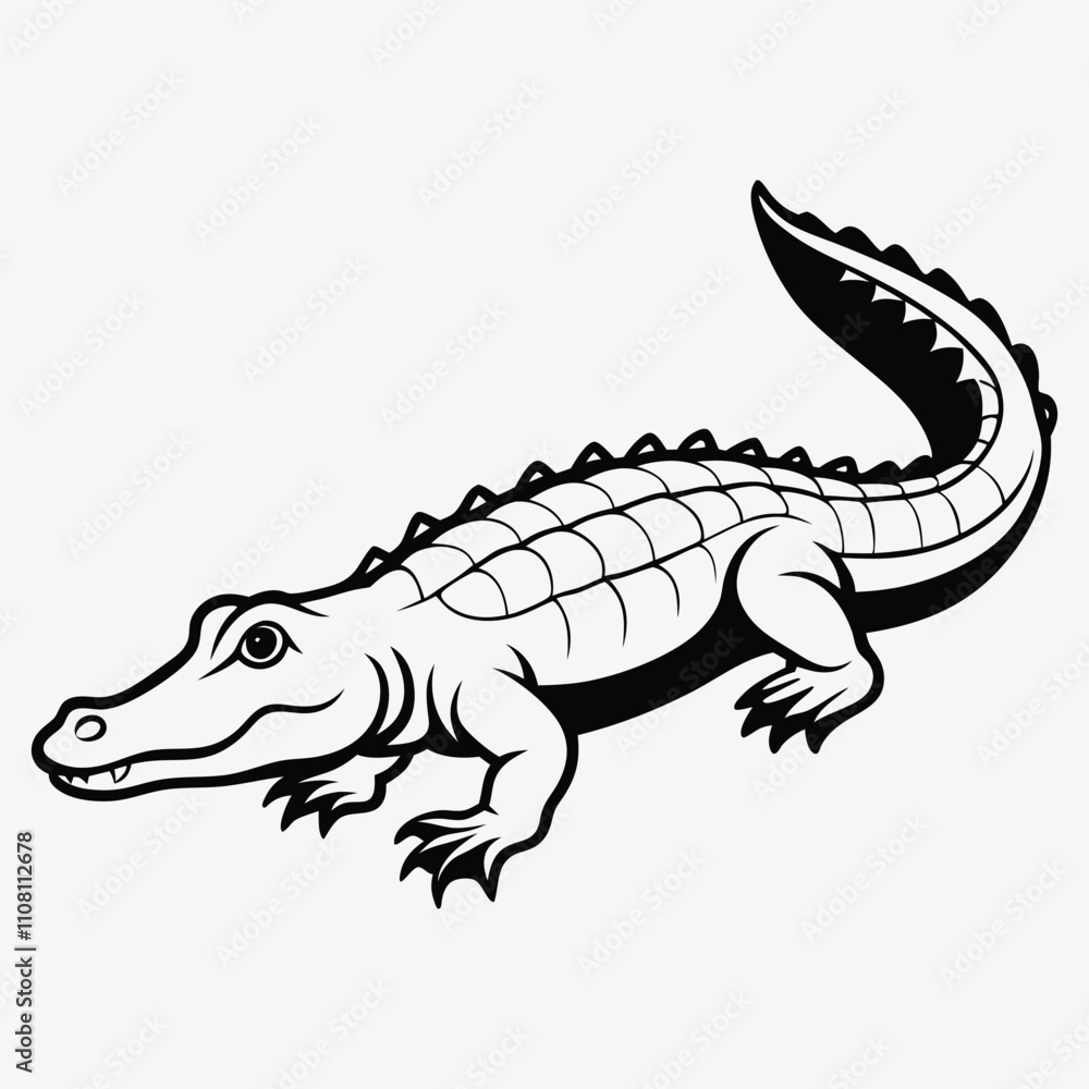 Fototapeta premium Alligator line art White background illustration Generative Ai