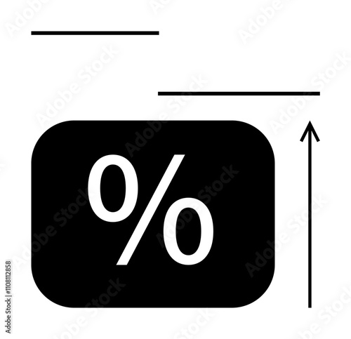 Black percentage symbol in a rectangle upward arrow horizontal lines. Ideal for finance, business, growth, data, analysis, strategy, success. Line metaphor photo