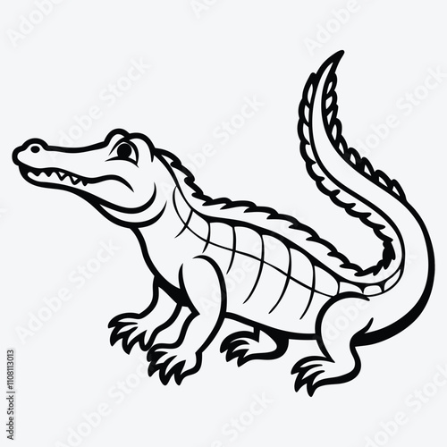 Alligator line art White background illustration Generative Ai