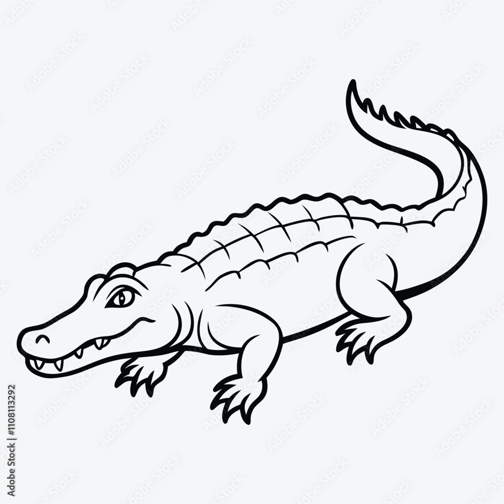Fototapeta premium Alligator line art White background illustration Generative Ai