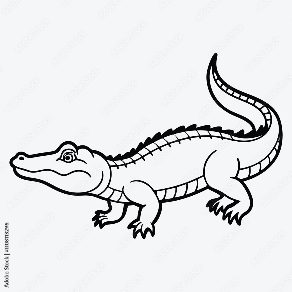Fototapeta premium Alligator line art White background illustration Generative Ai