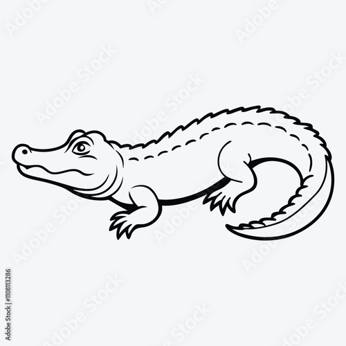 Alligator line art White background illustration Generative Ai