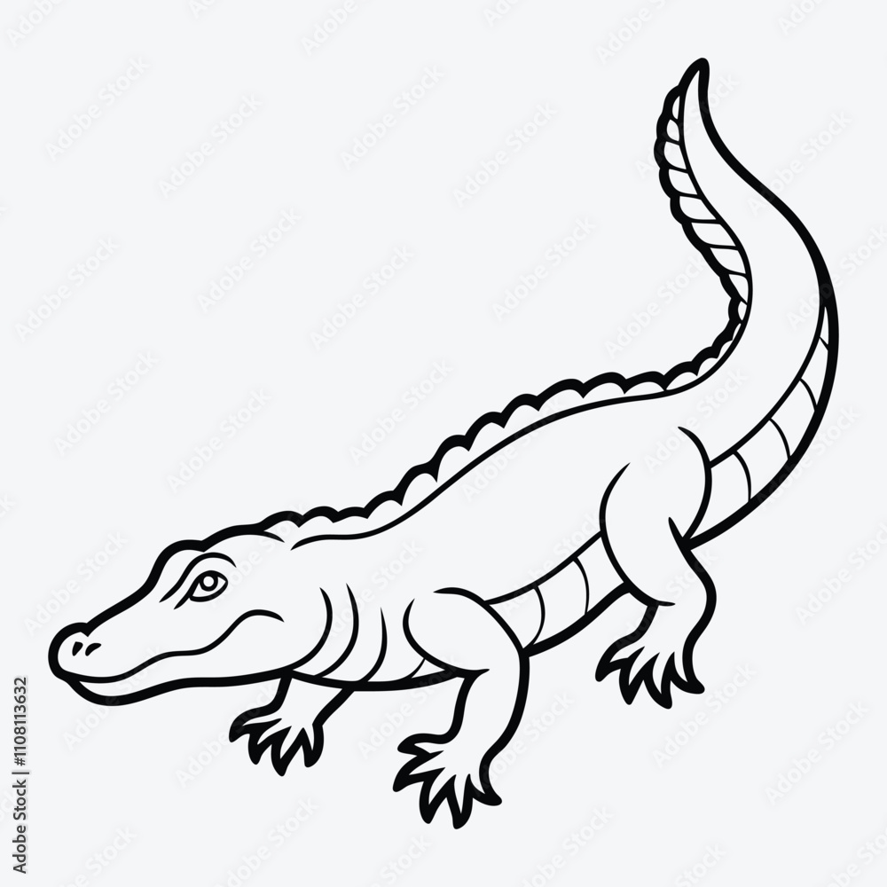 Fototapeta premium Alligator line art White background illustration Generative Ai