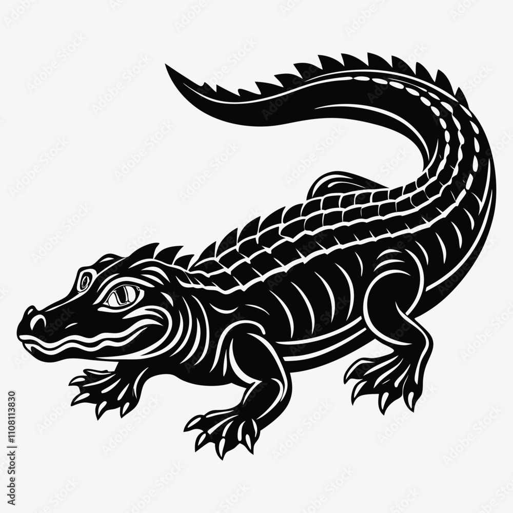 Fototapeta premium Alligator Silhouette White background illustration Generative Ai