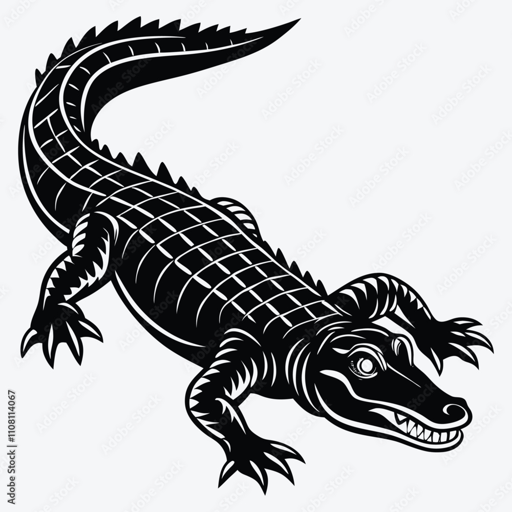 Fototapeta premium Alligator Silhouette White background illustration Generative Ai