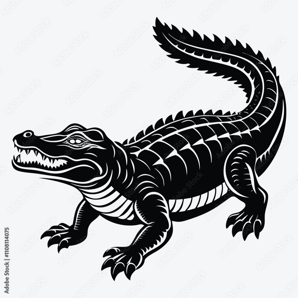 Fototapeta premium Alligator Silhouette White background illustration Generative Ai