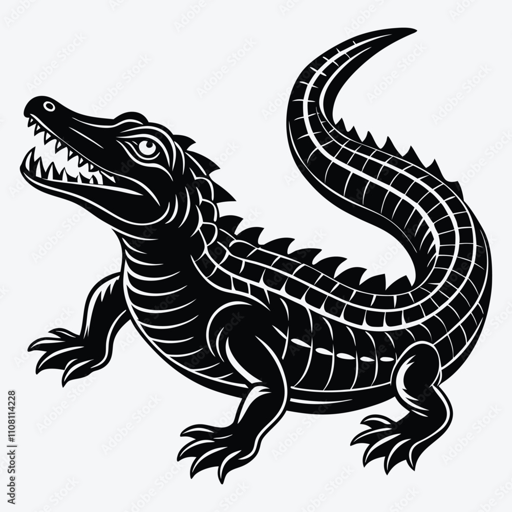 Fototapeta premium Alligator Silhouette White background illustration Generative Ai