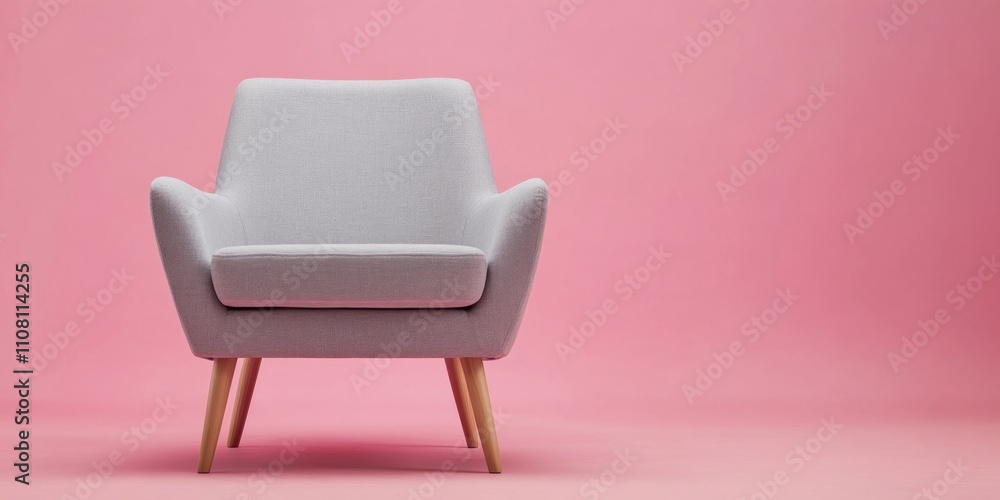 Fototapeta premium Modern gray armchair on pink background.