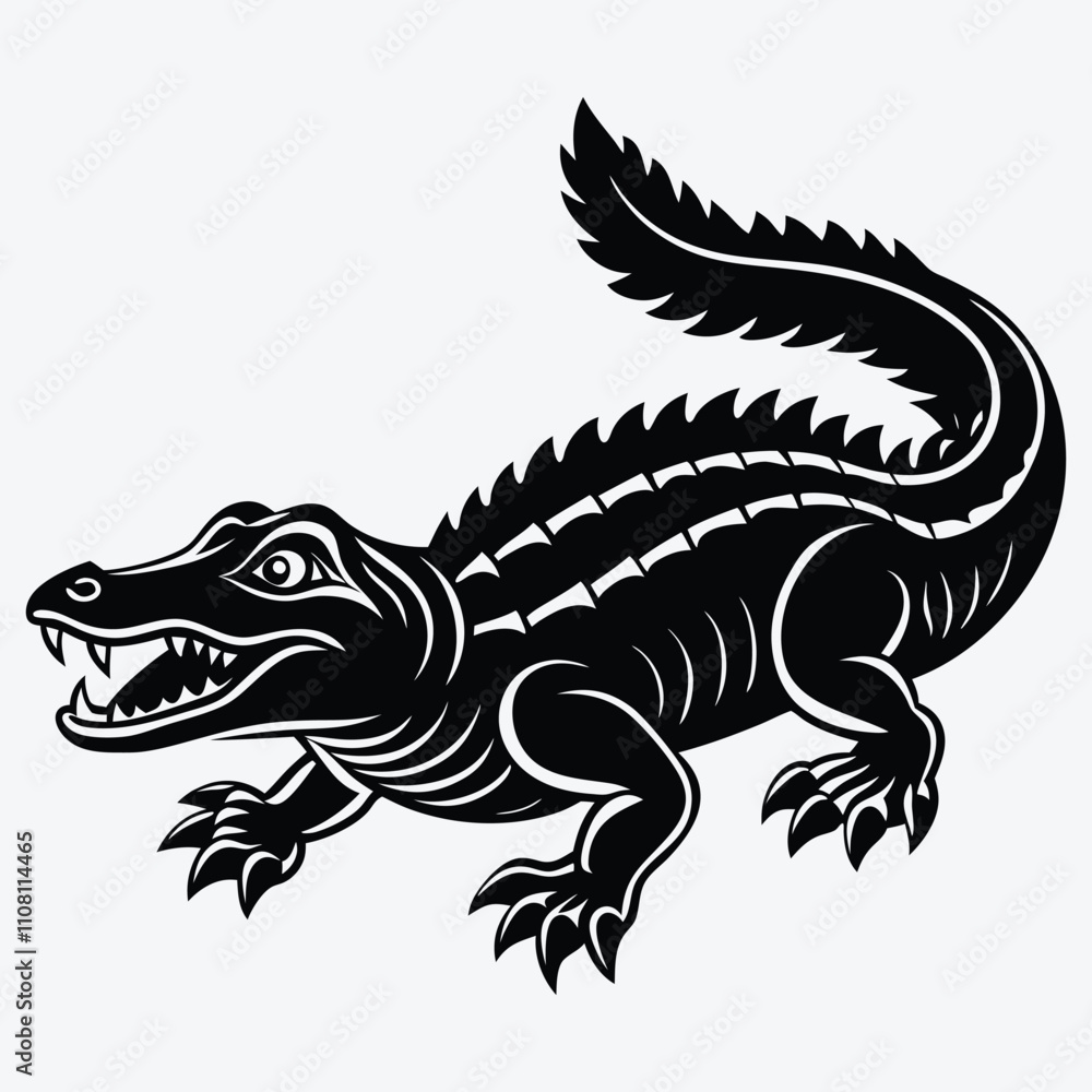 Fototapeta premium Alligator Silhouette White background illustration Generative Ai
