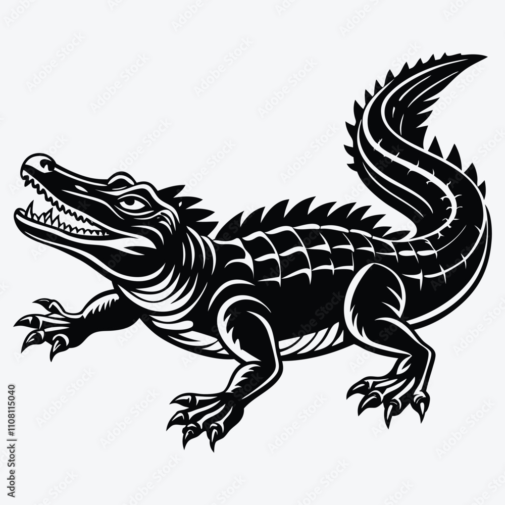 Fototapeta premium Alligator Silhouette White background illustration Generative Ai