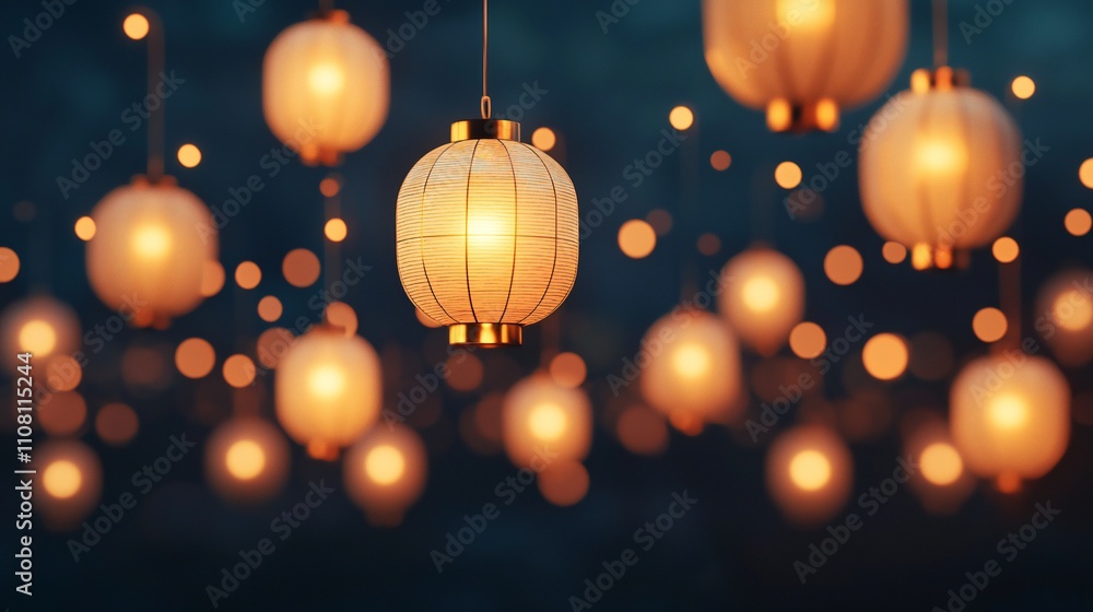 Fototapeta premium Illuminated Paper Lanterns Hanging Festive Night Lights Asian Decor