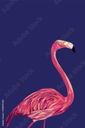 Pink Flamingo bird in low poly art style, illustration.