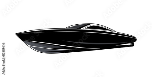 speedboat silhouette isolated on white background
