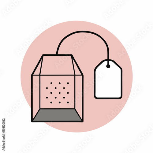 Tea bag with a tag illustration on a round pink background