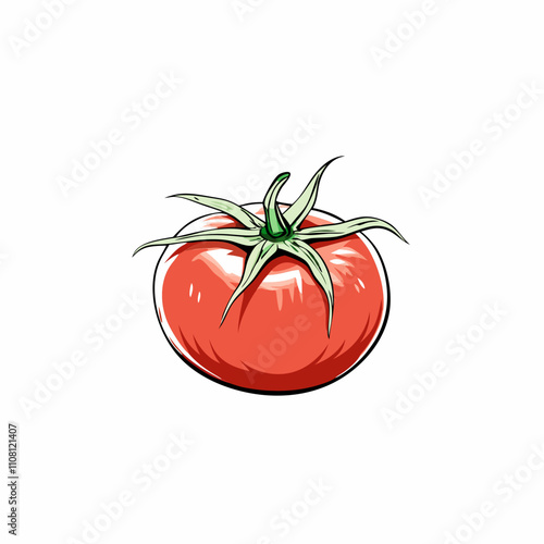 Fresh red tomato with green leaves on a white background, copy space