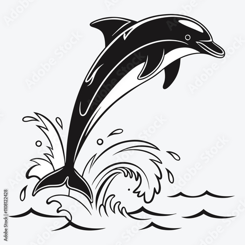 Amazon Dolphin Silhouette White background illustration Generative Ai